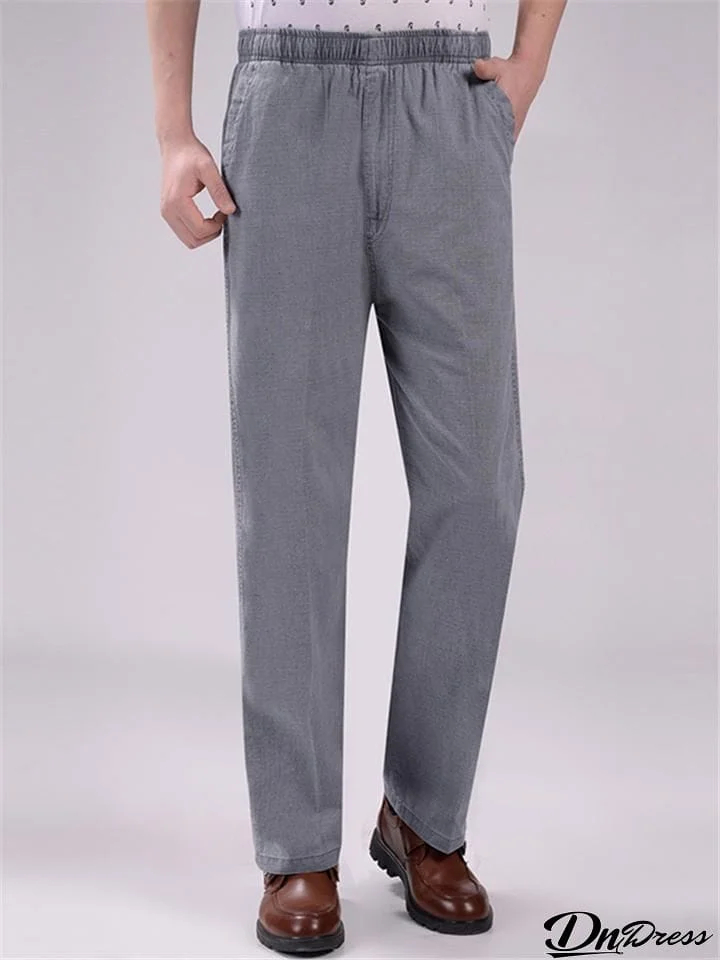 Men's Elasticated Waistband Straight Leg Linen Pants