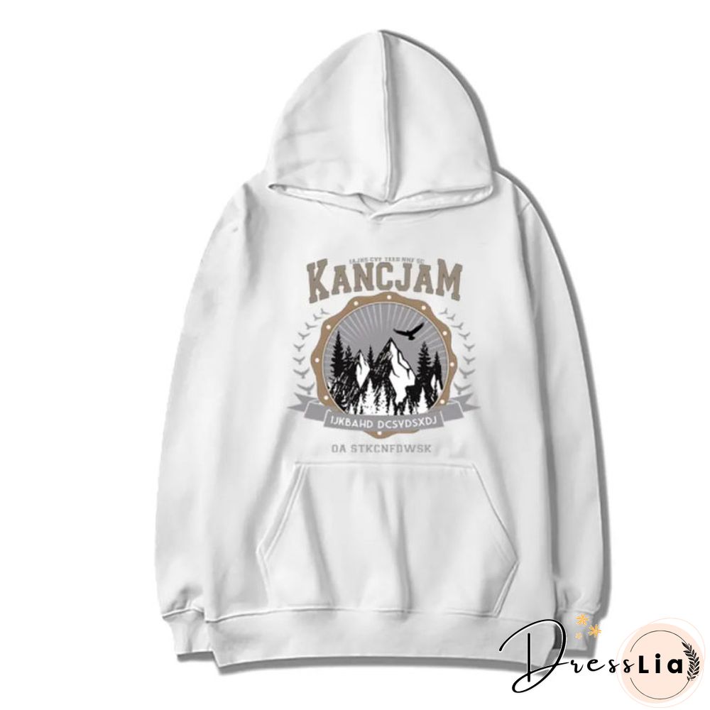 Vintage Unisex Mountains Print Oversized Hoodie