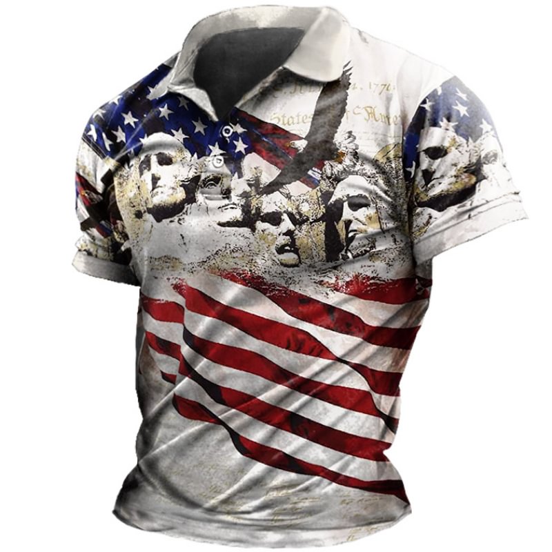 Men's Polo Collar Digital Print Short Sleeve T-shirt