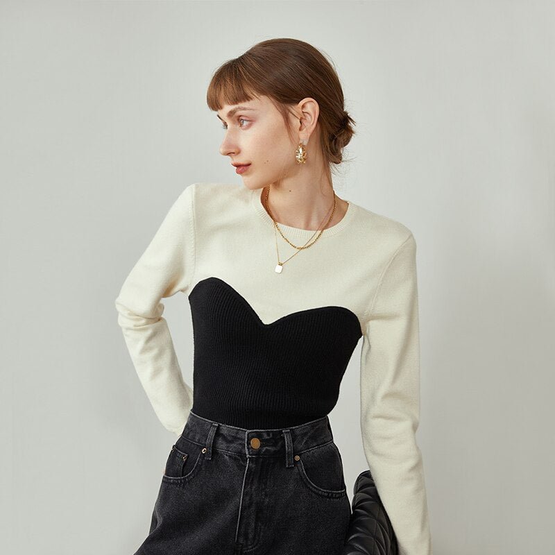 FSLE 2021 Sweaters For Women Fake Two-piece Sweater Women Temperament Stitching Pullover Female Slim-fit Long-sleeved Top