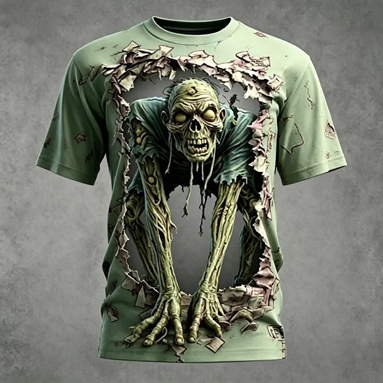 Men's Halloween 3d Wall-breaking Zombie Print T-shirt