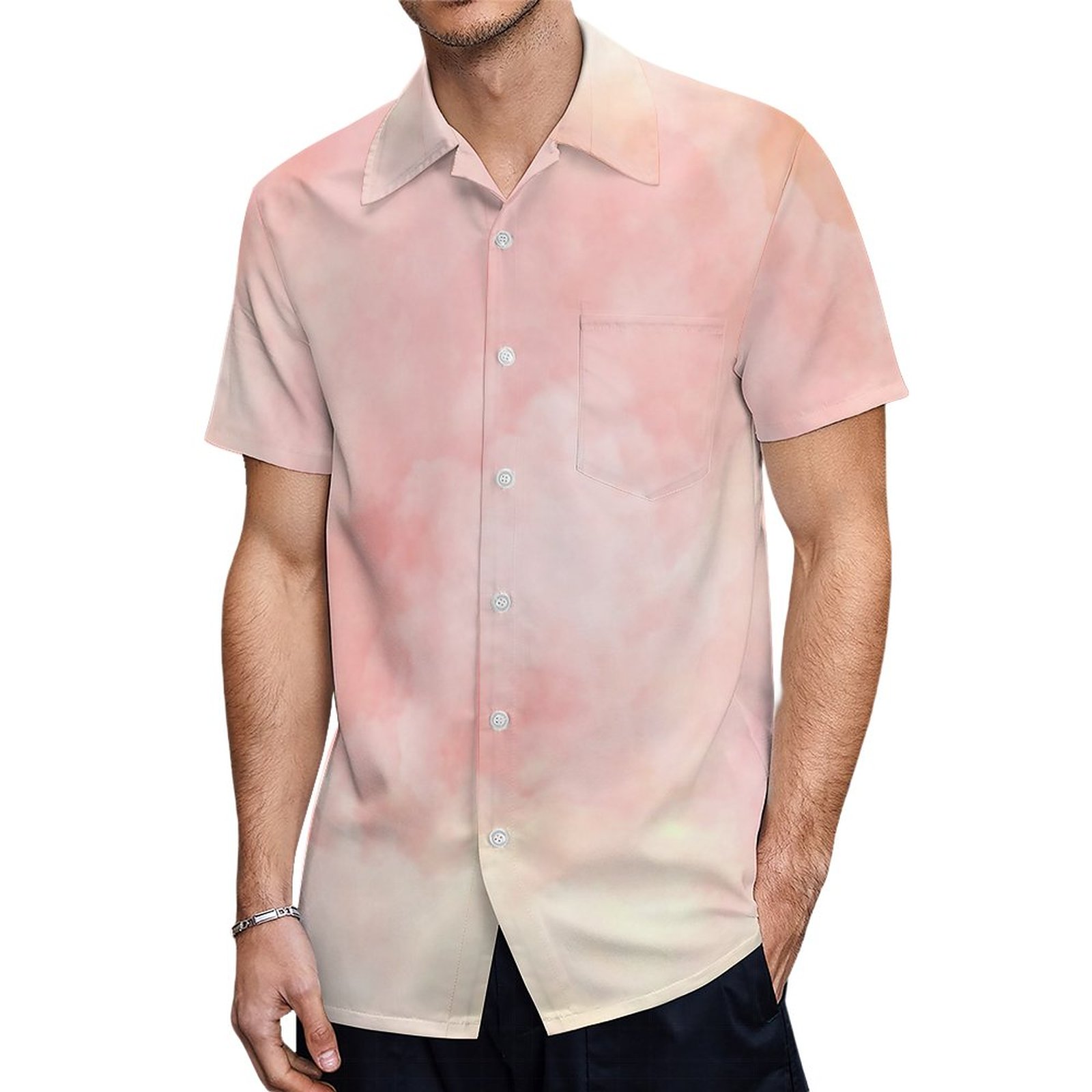 Girly Pink Blush Peach Hawaiian Shirt Mens Button Down Plus Size Tropical Hawaii Beach Shirts