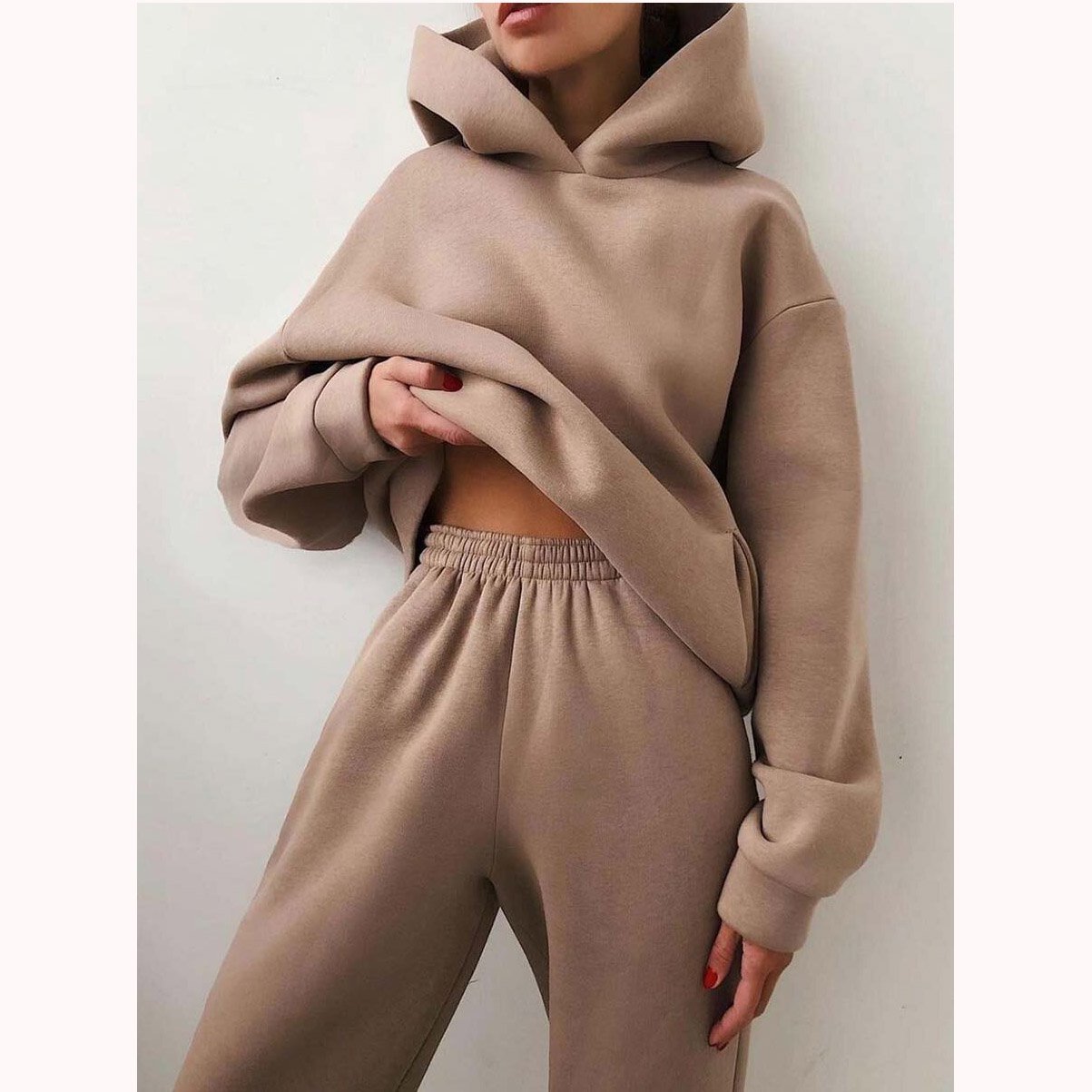 Rotimia Fashion Casual Hooded Solid Color Two-piece Suit