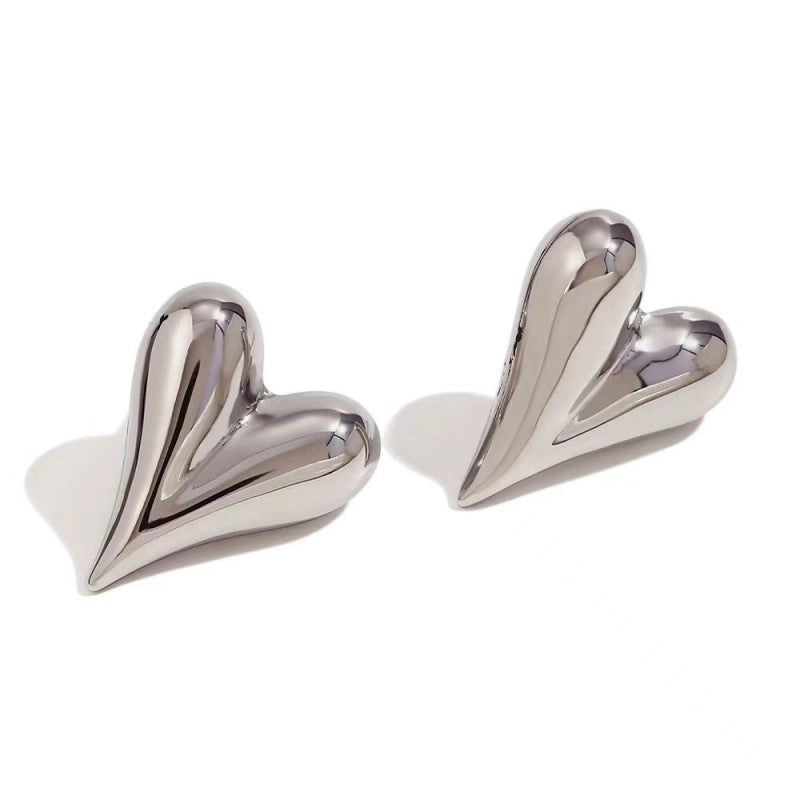Titanium Steel Love Earrings Vacuum Plating Gold Simple Fashion Niche Design Women’s Water Drop Heart-shaped Earrings