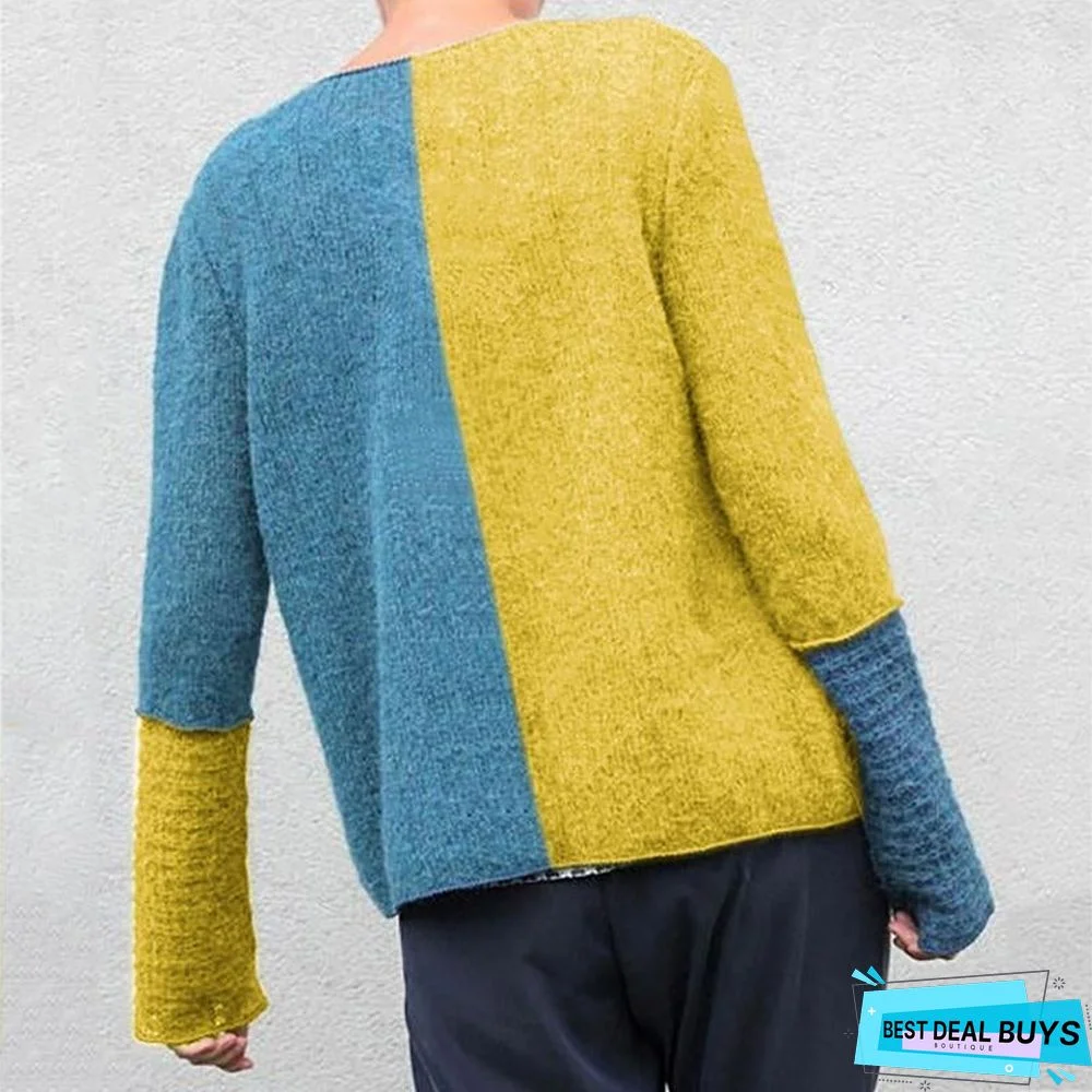 Blue Knitted Casual Sweaters
