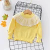 Kid Baby Girl Lace Collar Ruffled Solid Knitted T-shirt