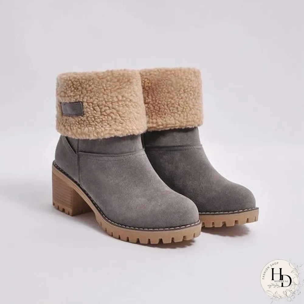Square Heel Short Plush Snow Boots