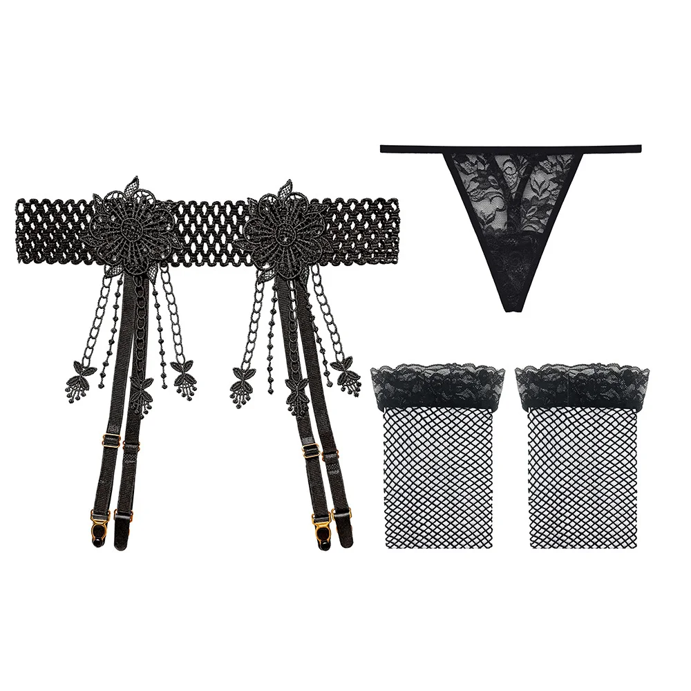 Nigikala Nigikala Silk Sexy Lace Garter Stockings 4 Claw Metal Buckle Tuxedo Seduced Long-Carpet Garter Garter 2068