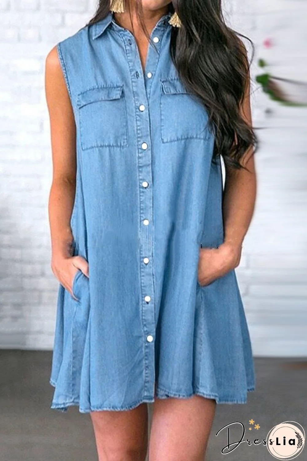 Denim Sleeveless Shirt Mini Dress