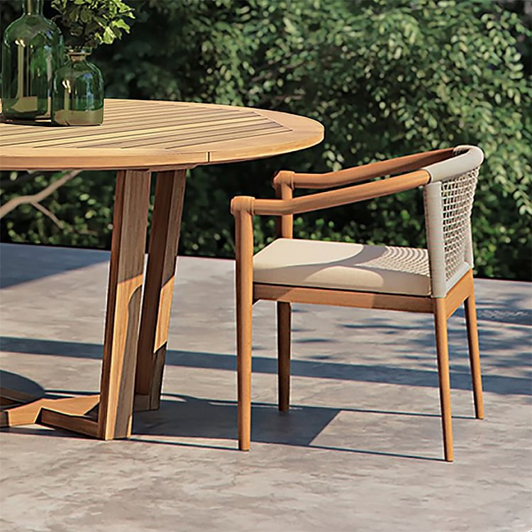 Homemys Modern Teak Wood Outdoor Patio Dining Chair Armchair in Natural & Beige
