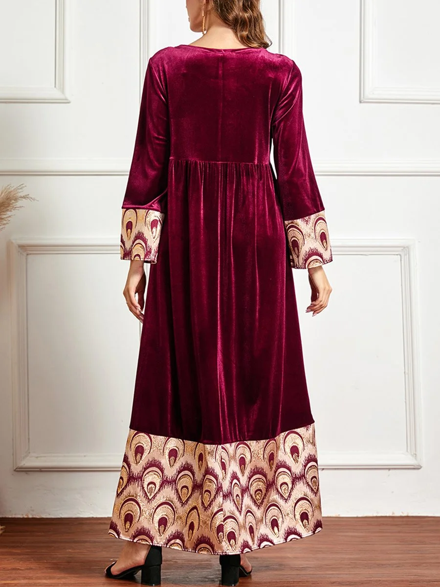 Elegant embroidered velvet long-sleeved dress