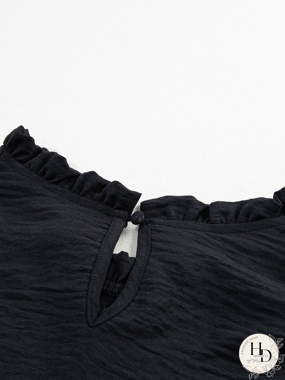 Elegant Black Ruffled Shoulder Bubble Sleeve Blouse