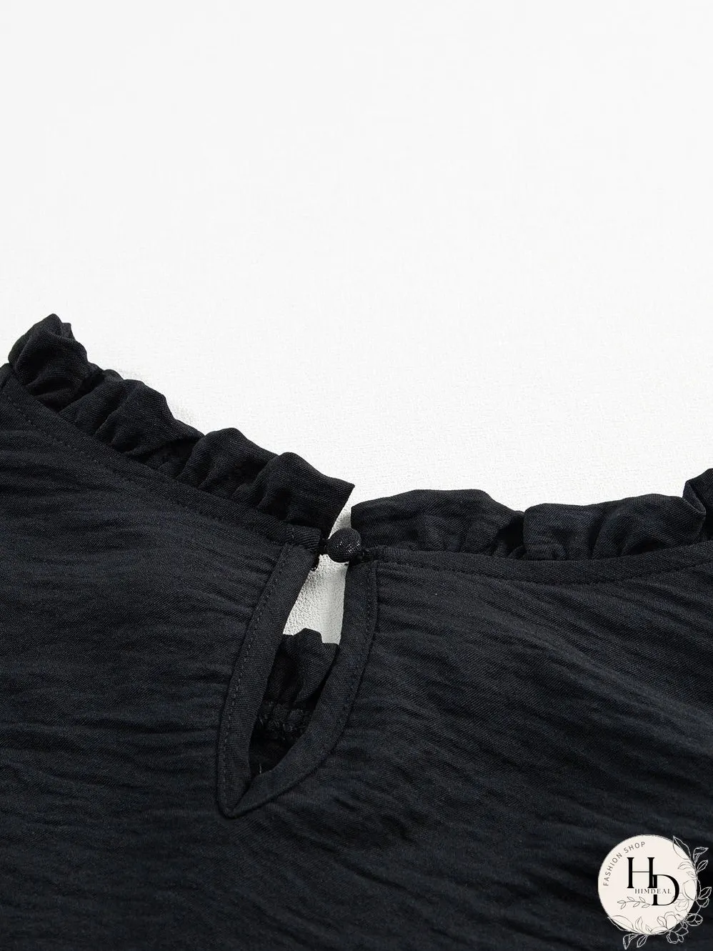 Elegant Black Ruffled Shoulder Bubble Sleeve Blouse