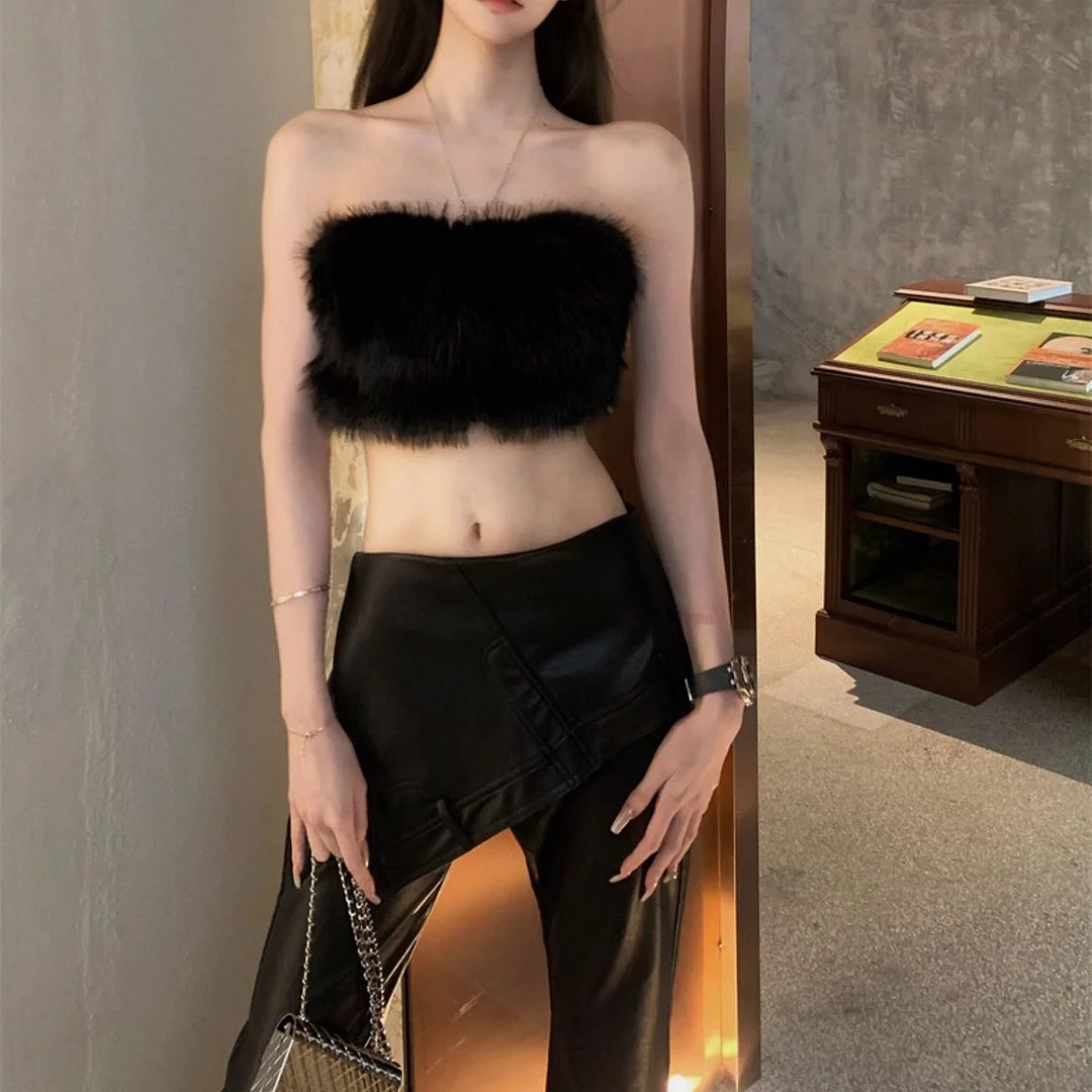 Woherb Plush With A Short Thoracic Blouse Wrapped In A Thoracic Coat In Autumn Without A Shoulder Strap Inside Sexy Hot Girl Wearing The Bottom