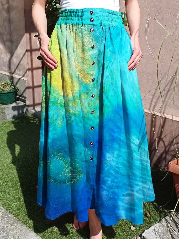Women's Gilt Artistic Color Dradient Printed Cotton Skirt