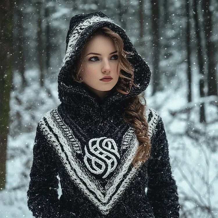 Women's Vintage Jacquard Cozy Knit Hooded Sweater