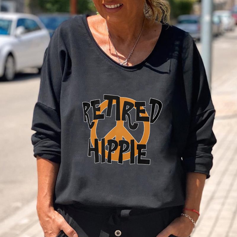 Retired Hippie Letter Printed Loose Tees