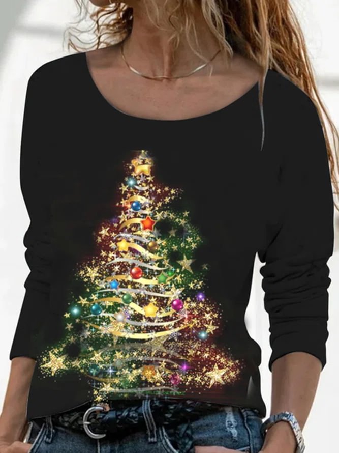 Christmas Tree Printed Casual T-shirt