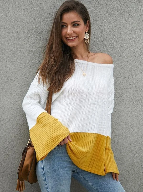 Splicing Color Trumpet Sleeve Sweater