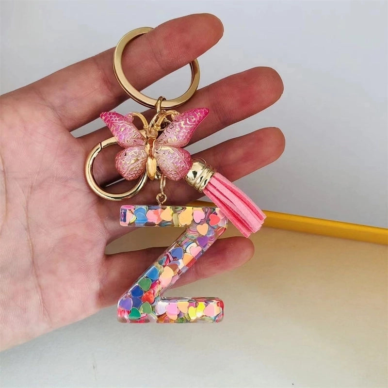 Classic Style Commute Letter Butterfly Resin Unisex Bag Pendant Keychain