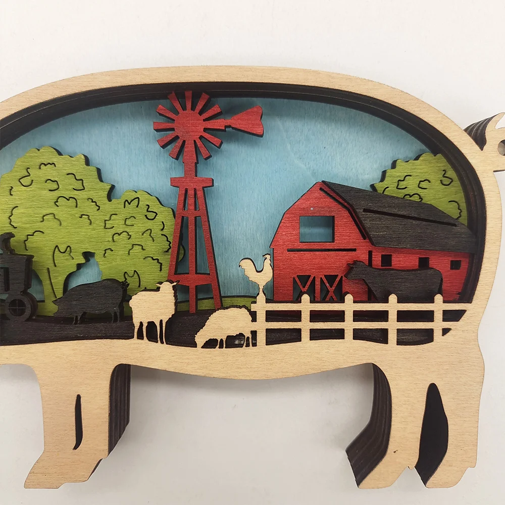 Purexcellent&trade; New creative home desktop wood carving pig handicraft ornament