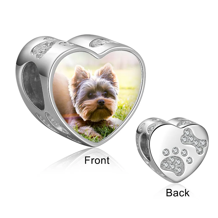 Paw Print and Bone Heart-Shape Photo Charm