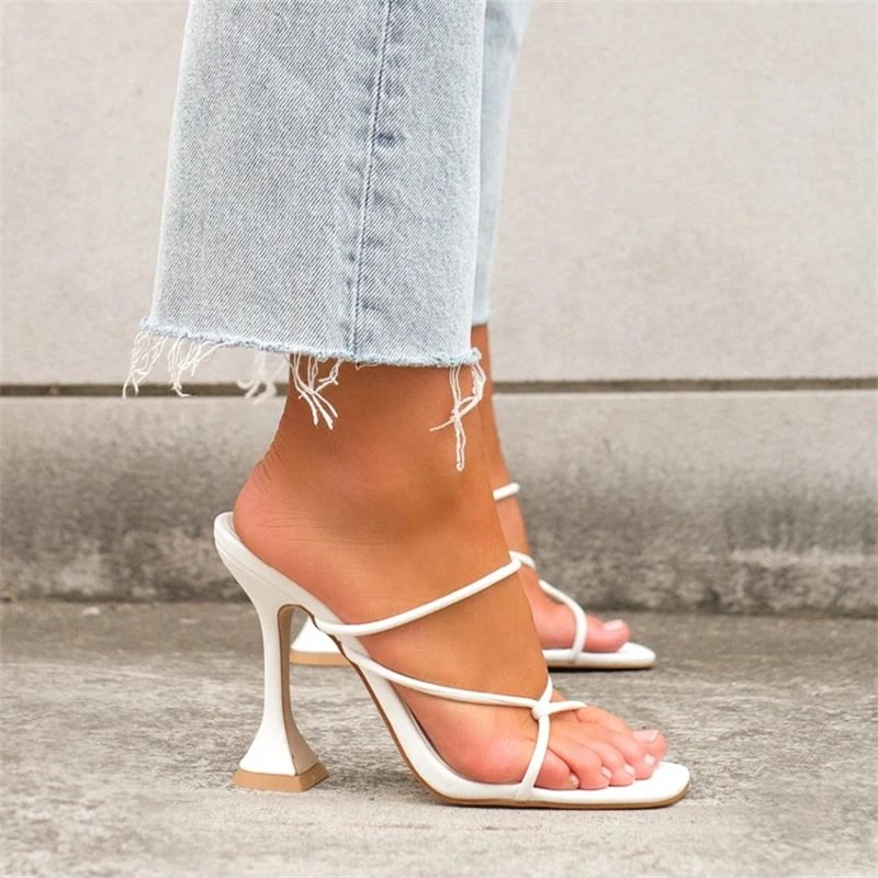 Qengg Summer Women Sandals Ladies Shoes Towel Ankle Strap Square Toe Lace-up Elegant Female Sandal Woman High Heels Party Shoes 2022