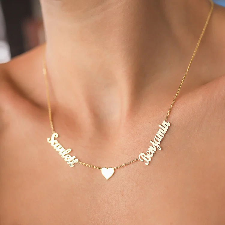 Kettenmachen Personalisierte 2 Namen mit Gravuren Herz Halskette