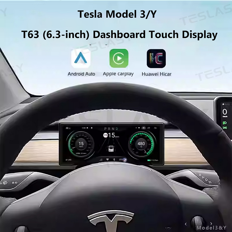 Model 3/Y/Model 3 Highland T63 (6.3-inch) Dashboard CarPlay Display | Wireless CarPlay & Android Auto