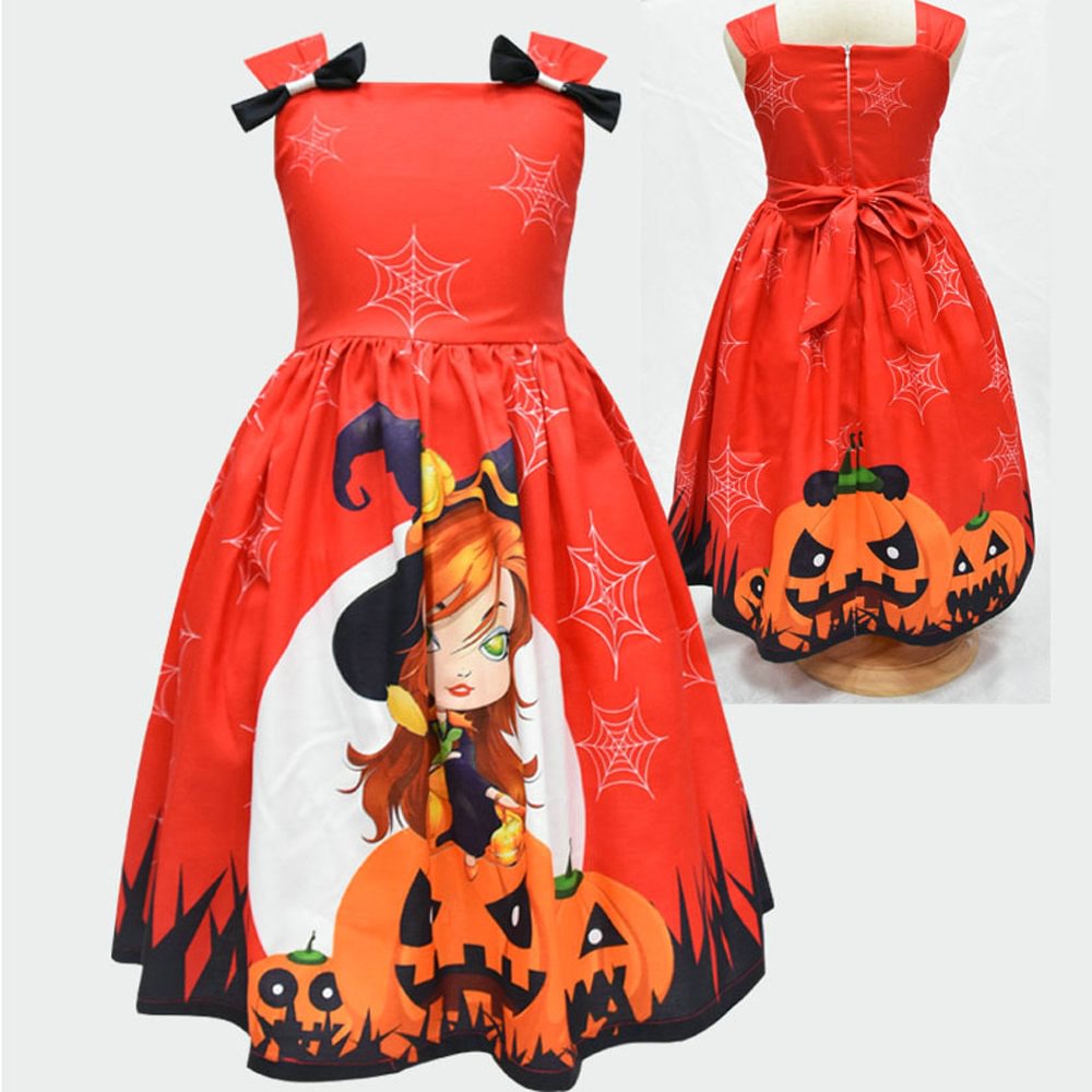 Masquerade Witch Pumpkin Sleeveless Sling Dress for Kids-Pajamasbuy