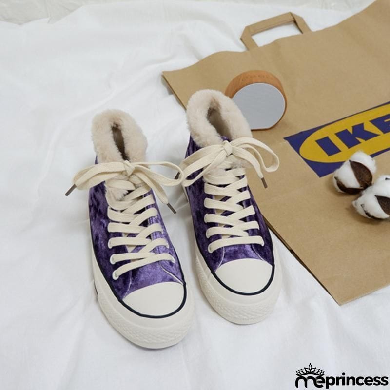 Womens Canvas Snow Sneakers Fur Lined Shoes