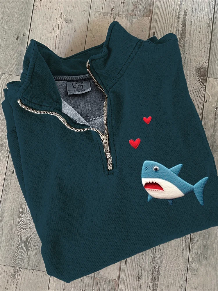 Love Heart Shark Art Print Zip-Up Sweatshirt