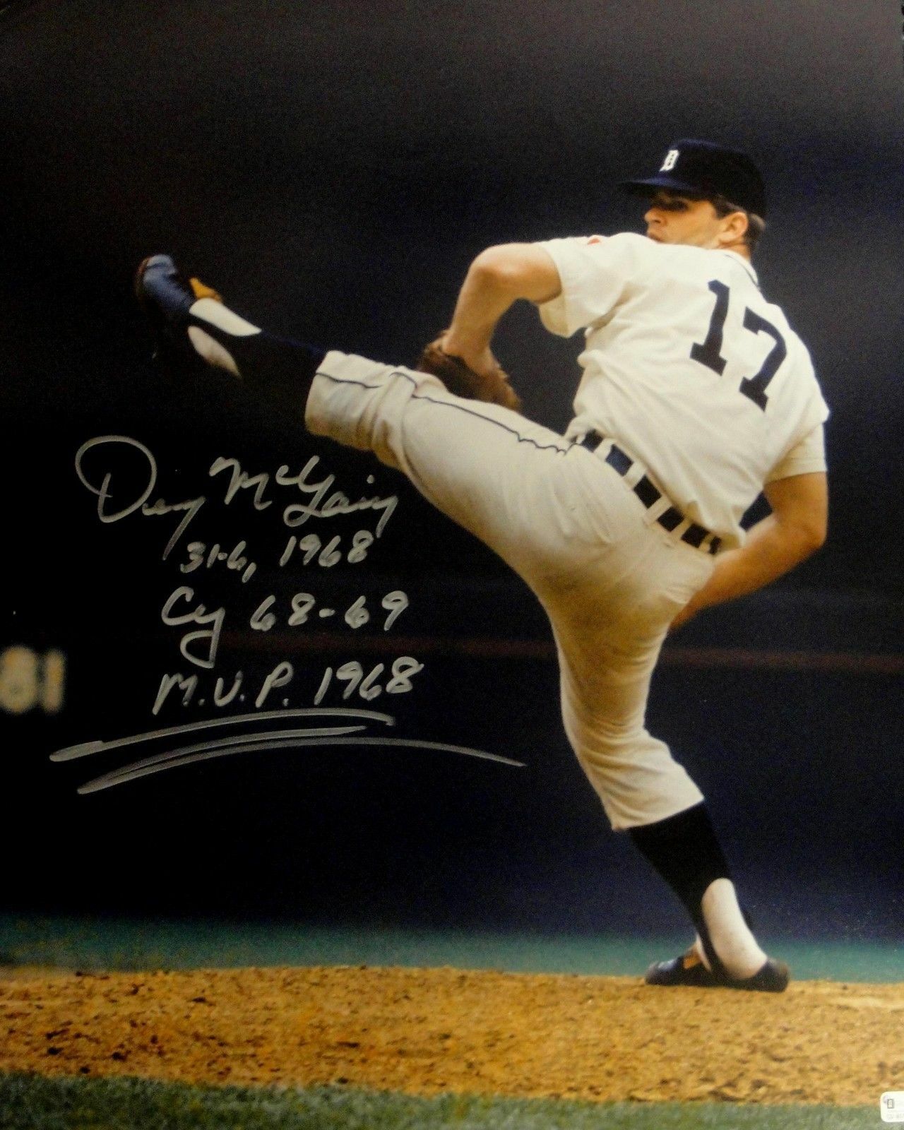 Denny Mclain Hand Signed Autographed 16x20 Photo Poster painting Tigers Stats Cy 68-69 MVP GAI