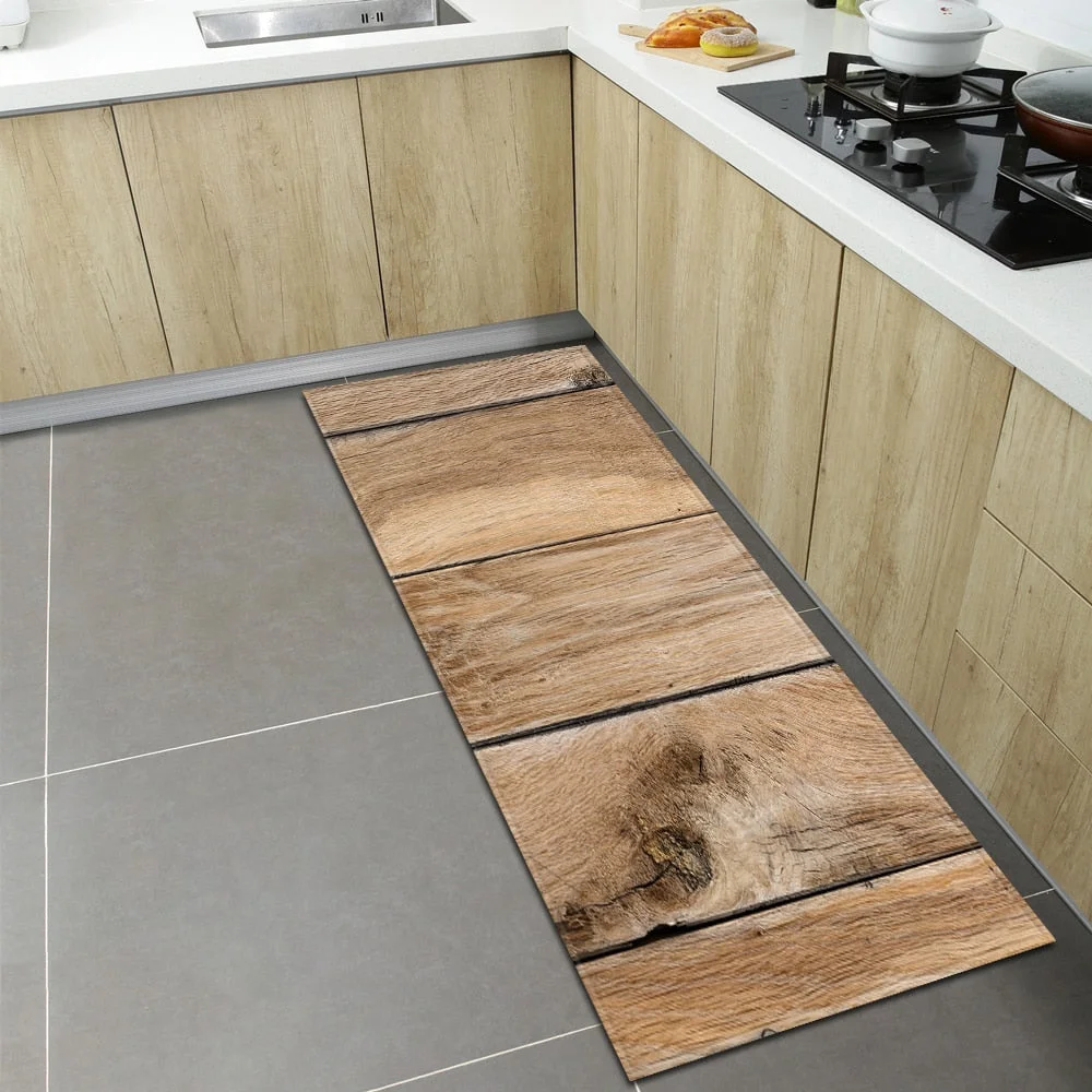 Wood Grain Kitchen Rugs Home Entrance Doormat Bedroom Living Room Decoration Carpet Hallway Balcony Bathroom Anti-Slip Floor Mat