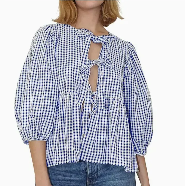 Brownm Brownm Women's Clothing New Fashion Loose Long-Sleeved Plaid Love With Shirt Women