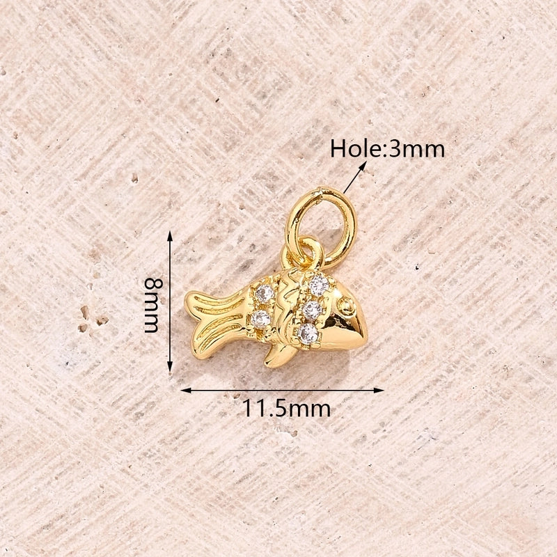 1 Pc/Package 17×16.5mm 19x7mm 23x9mm Hole 3~3.9mm Copper Zircon 18K Gold Plated White Gold Plated Fish Carp Polished Pendant Jewelry Accessories