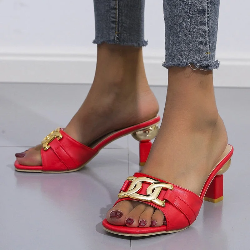 2022 Summer Women's Slippers Sandals Shoes Female Golden Metal Chain Ladies Fashion Casual Slides Mules  Indoor Zapato Mujer