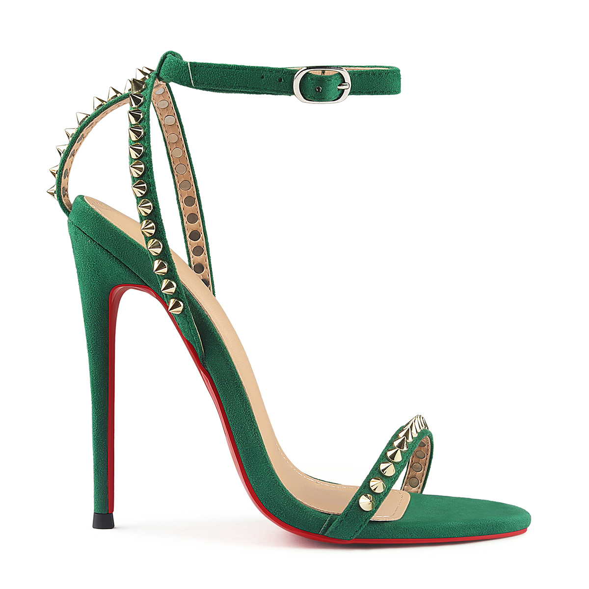 120mm Women's Sandals Stiletto Red Bottom High Heels Open Toe Ankle Strap Rivet Studs Shoes-MERUMOTE