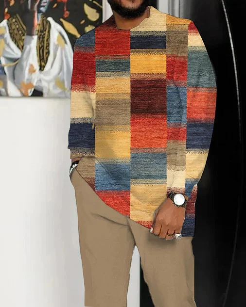 Men's Colorblock Printed Long Sleeve Walking Suit