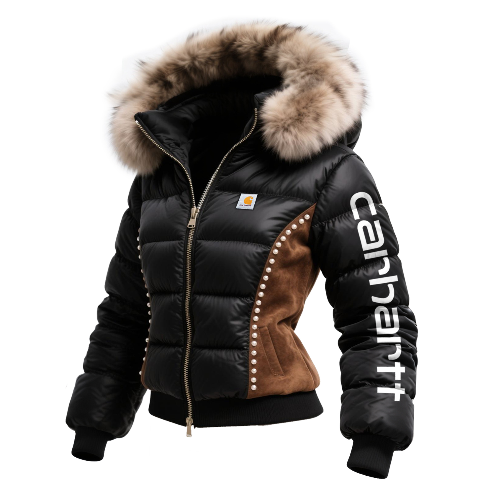 Vintage Women's Suede Contrast Color Stitching Beaded Decoration Fur Collar Stand Collar Hooded Jacket