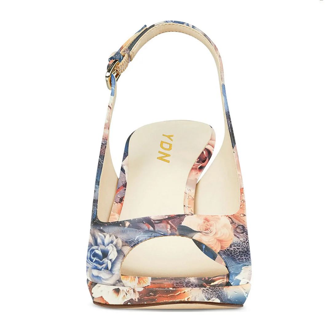 Women's Elegant Flower Printed Peep Toe Platform High Heels by YDN