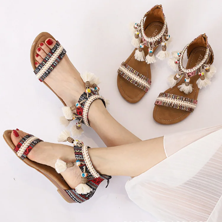 Tassel flat online sandals