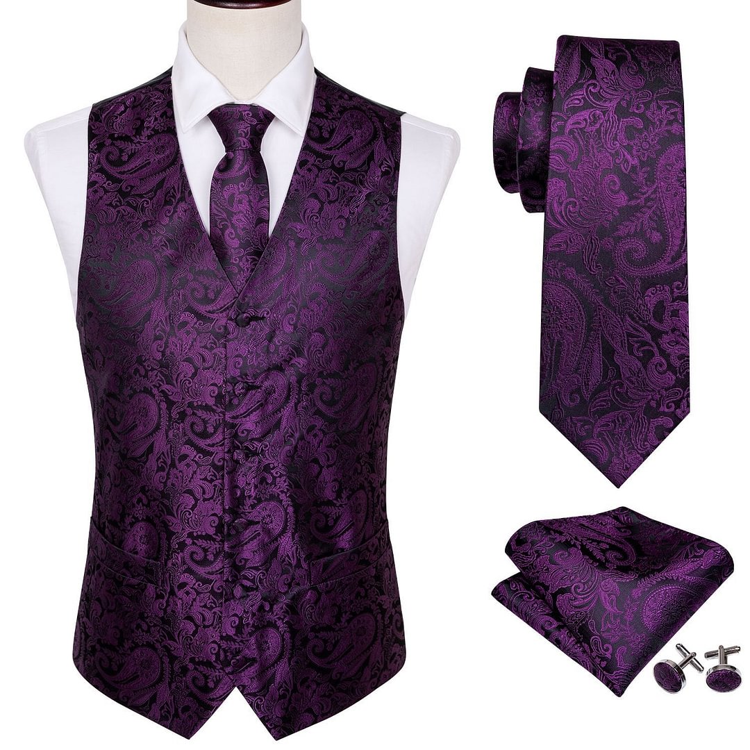 Purple Vest Waistcoat for Men Slim Suit Vest Necktie Set