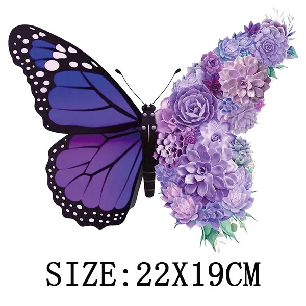 Colorful Butterfly Iron On Transfer For Clothing A-level Washable Thermal Sticker Beautiful Flower Patches On Clothes Decoration