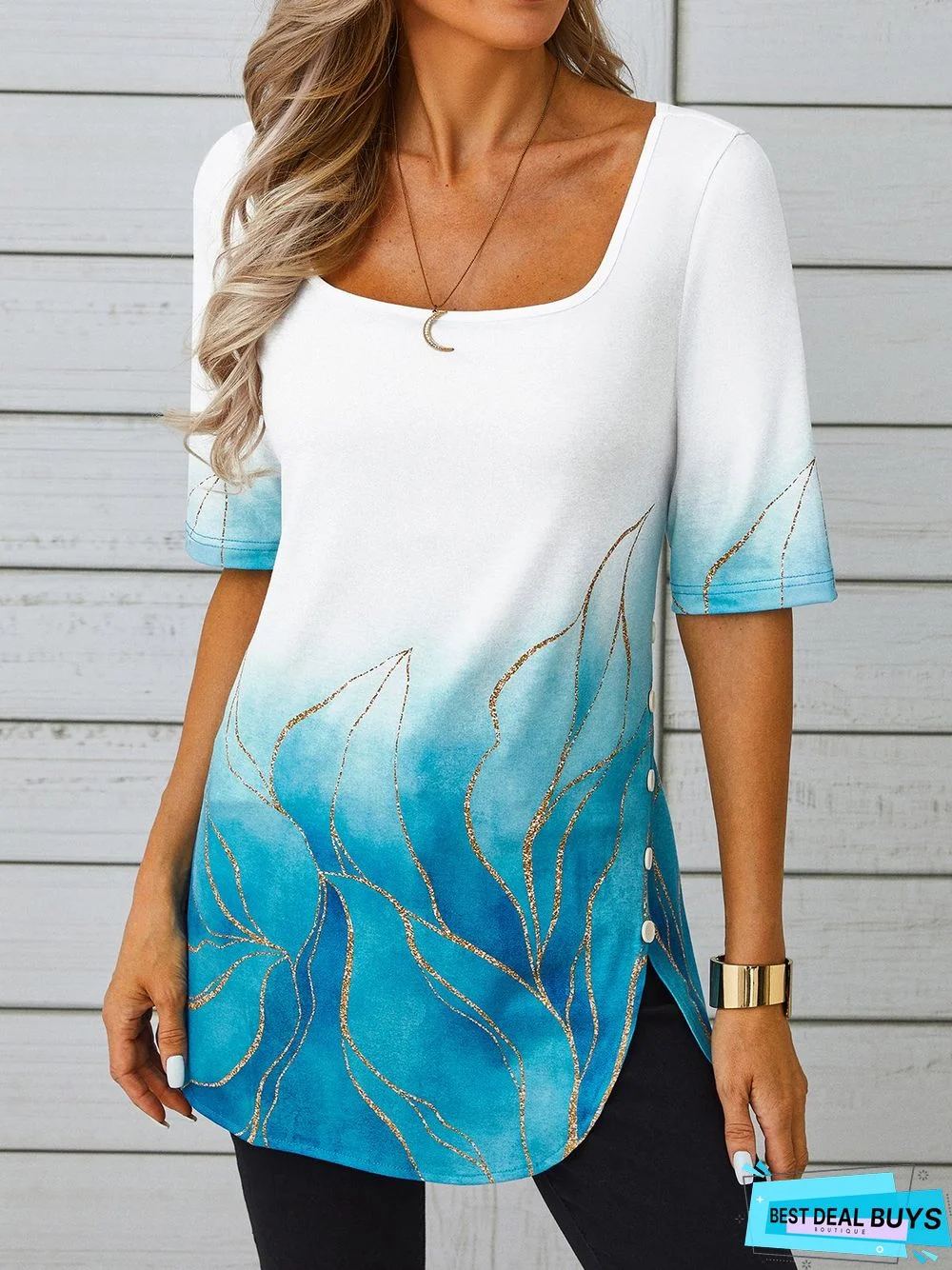 Jersey Square Neck Ombre T-Shirt