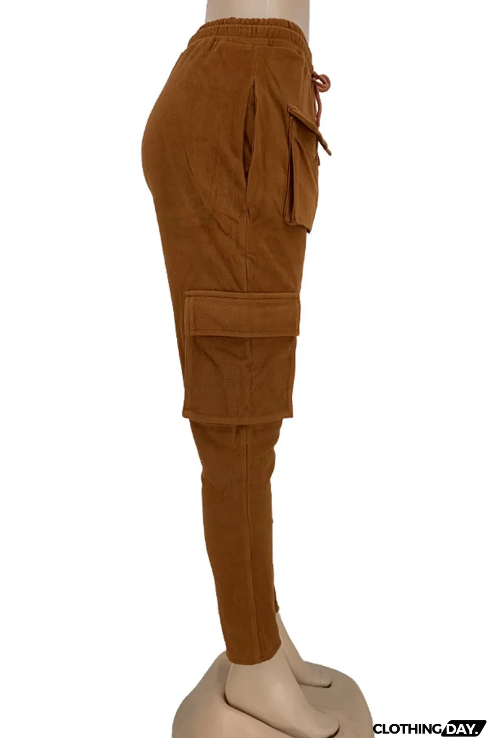 Yellow Street Solid Split Joint Pocket Straight High Waist Straight Patchwork Bottoms