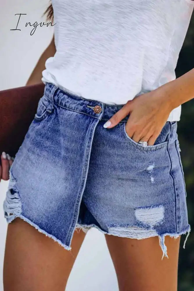 Ingvn - Ripped & Repaired Denim Skorts S / Blue Bottoms