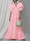 Crochet Hollow Puff Sleeves Maxi Dresses