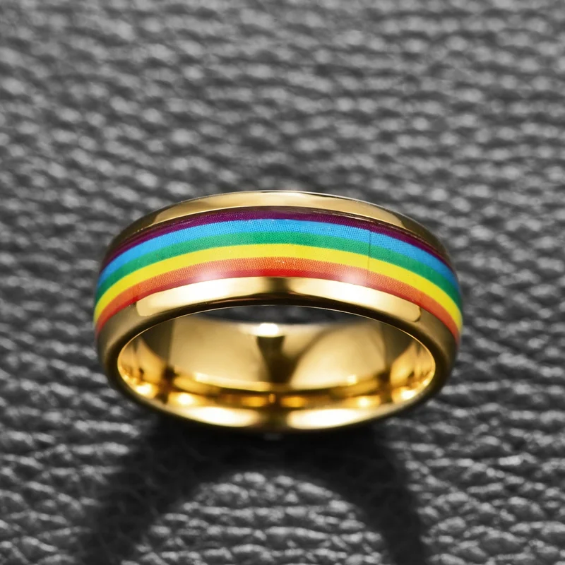 8mm Gold Domed Colored Tungsten Carbide Men's Wedding Bands