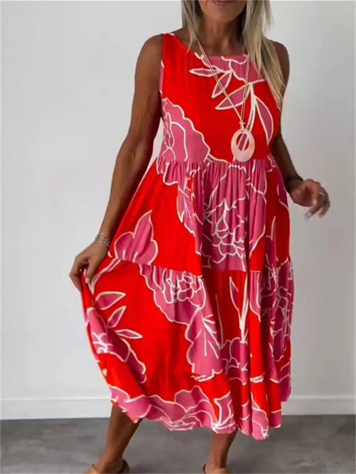 Summer New Women's Fashion Printing Sleeveless Dresses